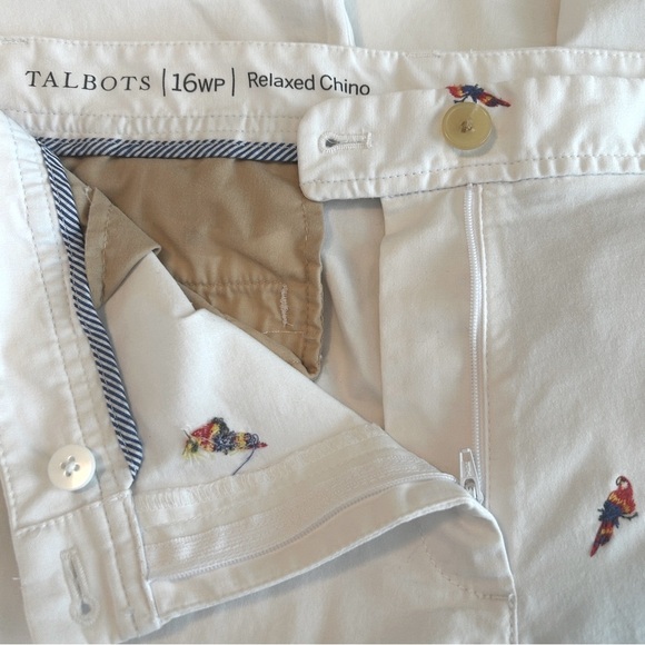Talbots Pants Parrot Embroidered Relaxed Chino White Cotton Plus Size 16WPetite - Picture 13 of 16